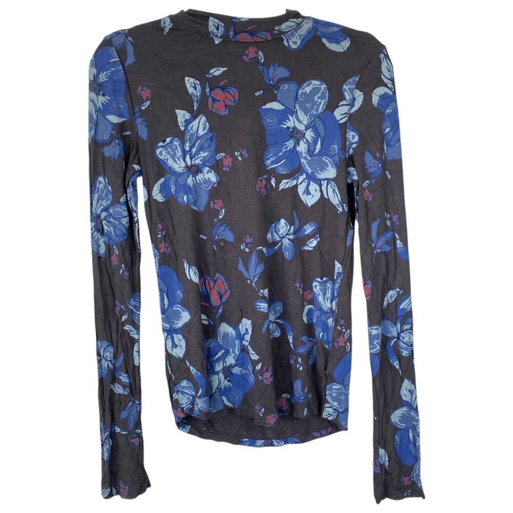 FREE PEOPLE Mock Turtleneck Gray Floral Long Sleeve Size Medium Fall Autumn